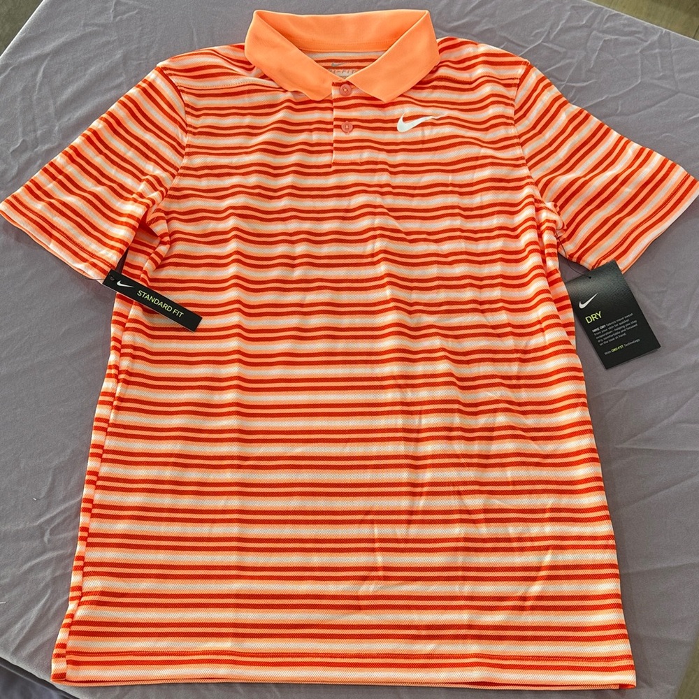 Nike Youth Vibrant Orange Striped Polo sz Y XL